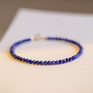 Natural Lapis Lazuli Stone Dainty Bracelet Blue Gemstone Bracelet Minimalism